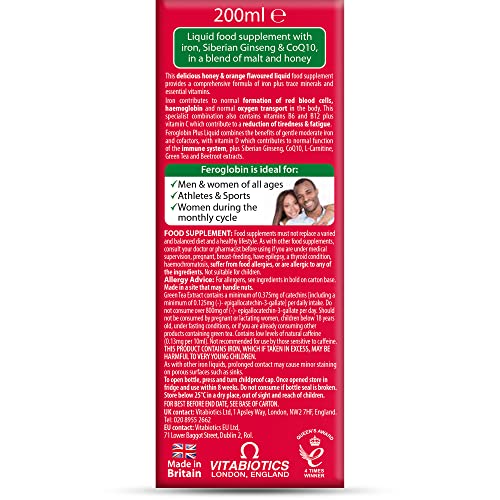 Vitabiotics Feroglobin 200ml Plus Liquid – Iron Supplement with Co-Q10