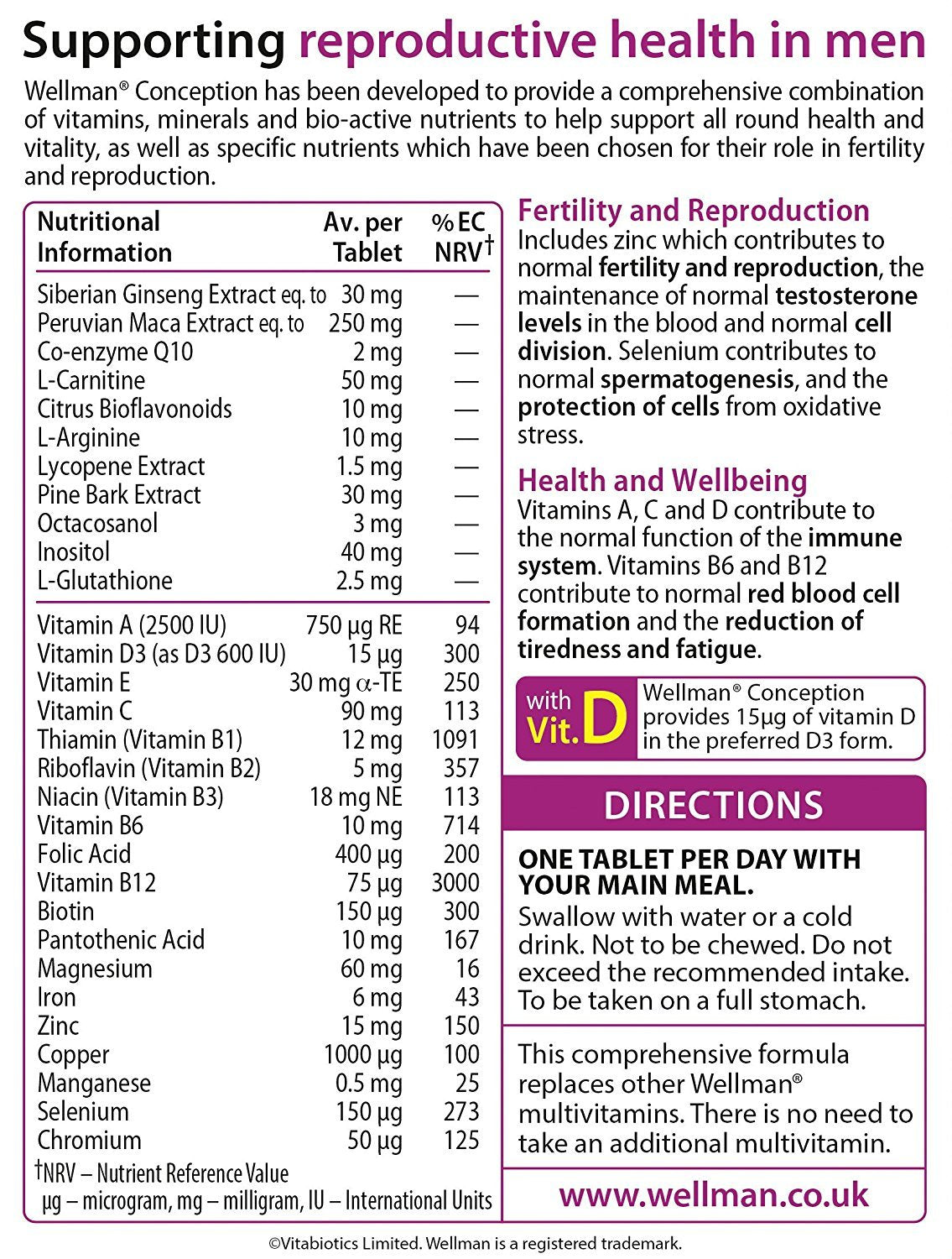 Vitabiotics Wellman Conception 30 Tablets — Male Fertility Support