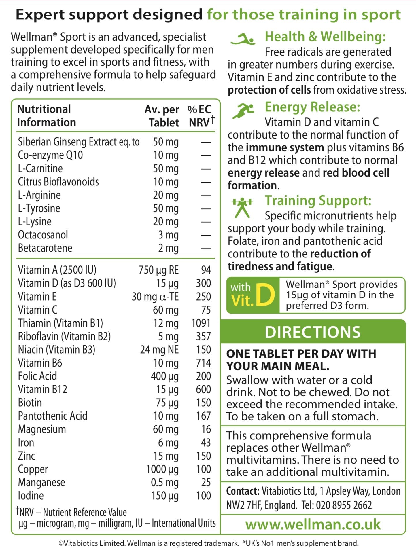 Vitabiotics Wellman Sport Tablets - 30 Tablets | Wellman Vitamins