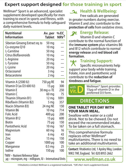 Vitabiotics Wellman Sport Tablets - 30 Tablets | Wellman Vitamins