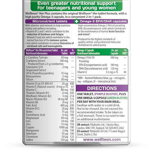 Vitabiotics Wellteen Her Plus Omega-3 – Advanced Nutrition for Teens 13-19