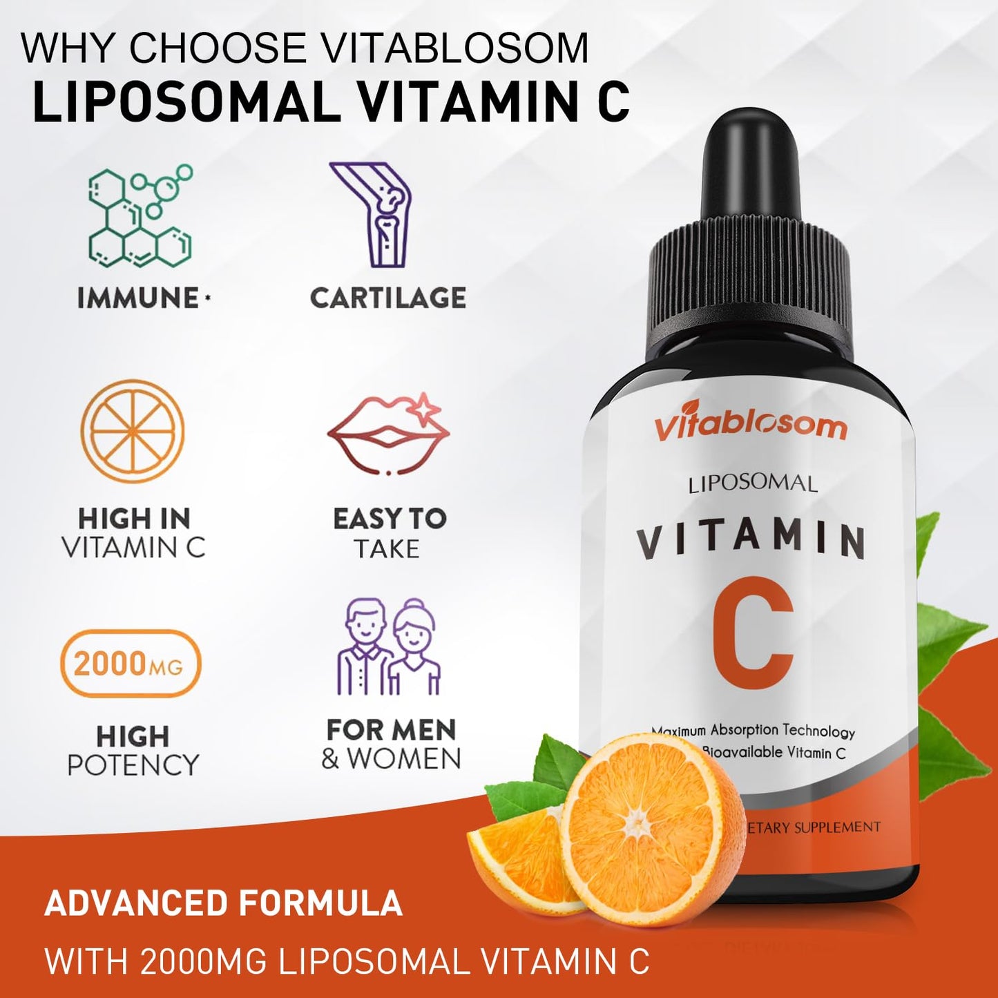 Vitablosom Liposomal Vitamin C 2000mg Liquid - High Absorption Immune Support - 60ML (2 Bottles)