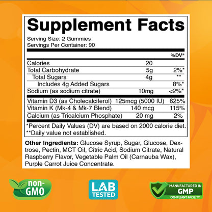 Vitabod Vitamin D3 + K2 Gummies – 180 Vegan for Bone & Heart Health