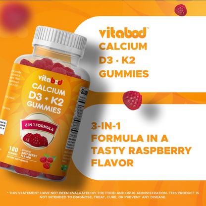 Vitabod Vitamin D3 + K2 Gummies – 180 Vegan for Bone & Heart Health
