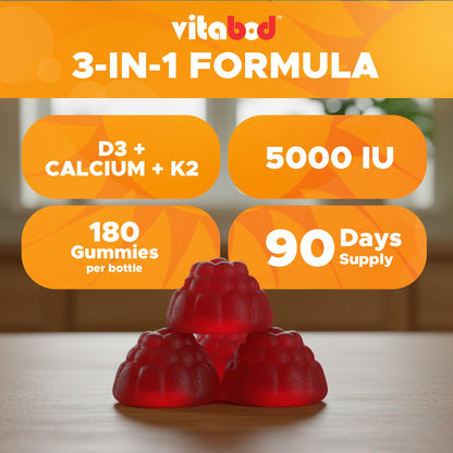 Vitabod Vitamin D3 + K2 Gummies – 180 Vegan for Bone & Heart Health