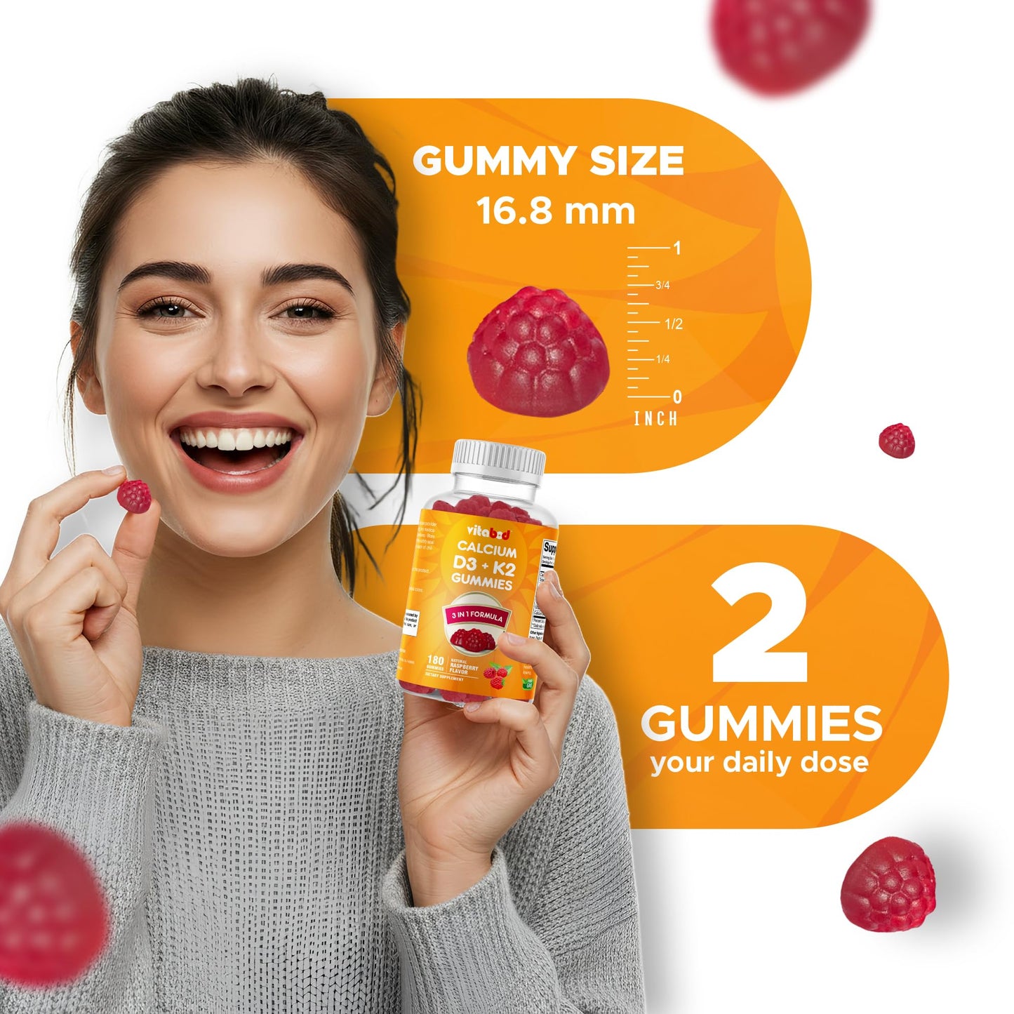 Vitabod Vitamin D3 + K2 Gummies – 180 Vegan for Bone & Heart Health