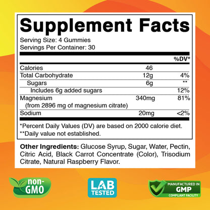 Vitabod Extra Strength Magnesium Gummies – 340 mg | 120 Gummies – Supports Nerve, Muscle & Bone Health
