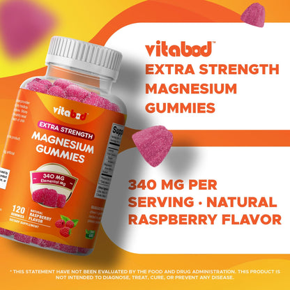 Vitabod Extra Strength Magnesium Gummies – 340 mg | 120 Gummies – Supports Nerve, Muscle & Bone Health
