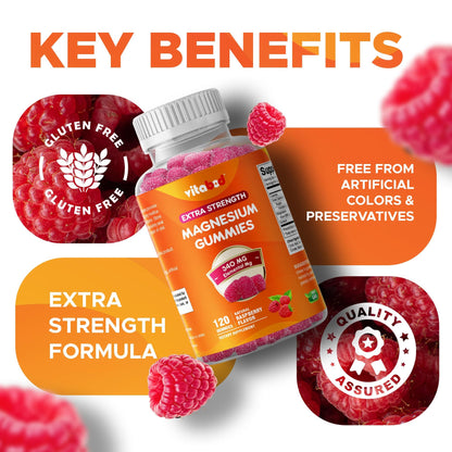 Vitabod Extra Strength Magnesium Gummies – 340 mg | 120 Gummies – Supports Nerve, Muscle & Bone Health
