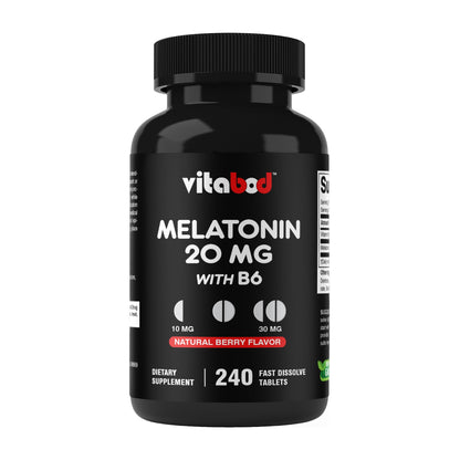 Vitabod Melatonin 20 mg – 240 Fast-Dissolve Tablets | Berry Flavor, Vegetarian & Non-GMO