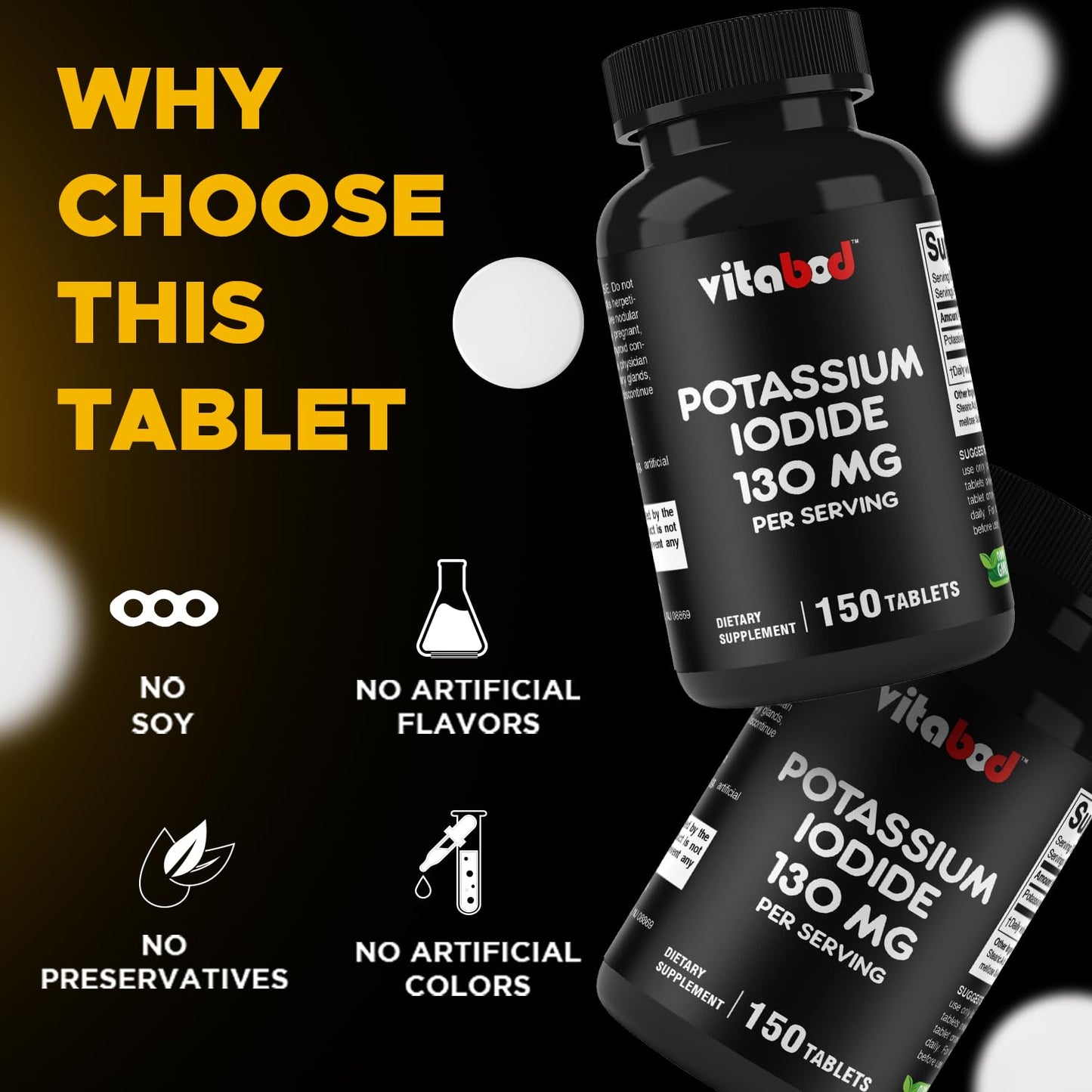 Vitabod Potassium Iodide 130 mg | 150 Tablets (1 Bottle) | Exp 05/2030