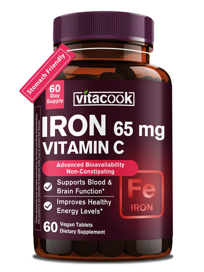 Vitacook Iron Supplement – 65mg Iron + 250mg Vitamin C | Gluten Free