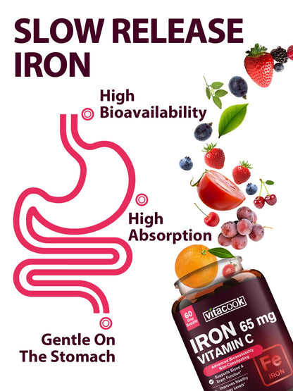 Vitacook Iron Supplement – 65mg Iron + 250mg Vitamin C | Gluten Free