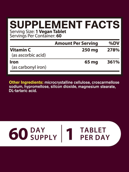 Vitacook Iron Supplement – 65mg Iron + 250mg Vitamin C | Gluten Free