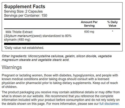 Vitacost Milk Thistle Extract - 600 mg per Serving - 300 Capsules | Standardized 80% Silymarin