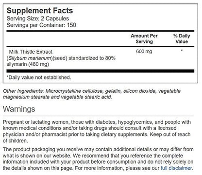 Vitacost Milk Thistle Extract - 600 mg per Serving - 300 Capsules | Standardized 80% Silymarin