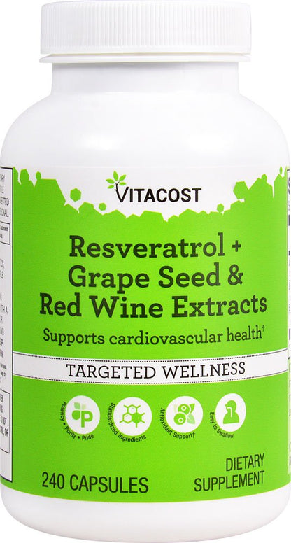 Vitacost Resveratrol + Grape Seed & Red Wine Extracts - 240 Capsules