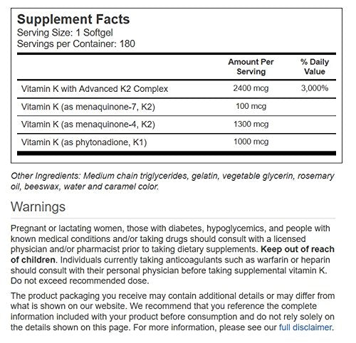Vitacost Ultra Vitamin K with Advanced K2 Complex - 180 Softgels