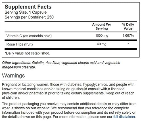 Vitacost Vitamin C with Rose Hips - 1000 mg - 250 Capsules