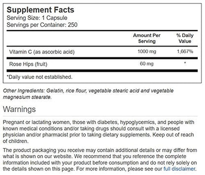 Vitacost Vitamin C with Rose Hips - 1000 mg - 250 Capsules