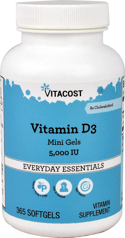 Vitacost Vitamin D3 (Cholecalciferol) 5000 IU – 365 Softgel Mini Gels