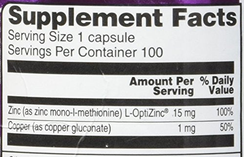 Vitacost Zinc & Copper 15 mg / 1 mg - 100 Capsules | Zinc Copper Supplement with L-OptiZinc