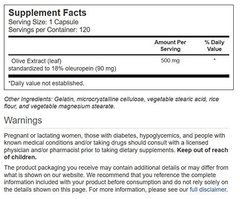 Vitacost Synergy Olive Leaf Extract - Standardized 500 mg - 120 Capsules