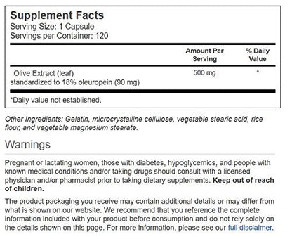 Vitacost Synergy Olive Leaf Extract - Standardized 500 mg - 120 Capsules
