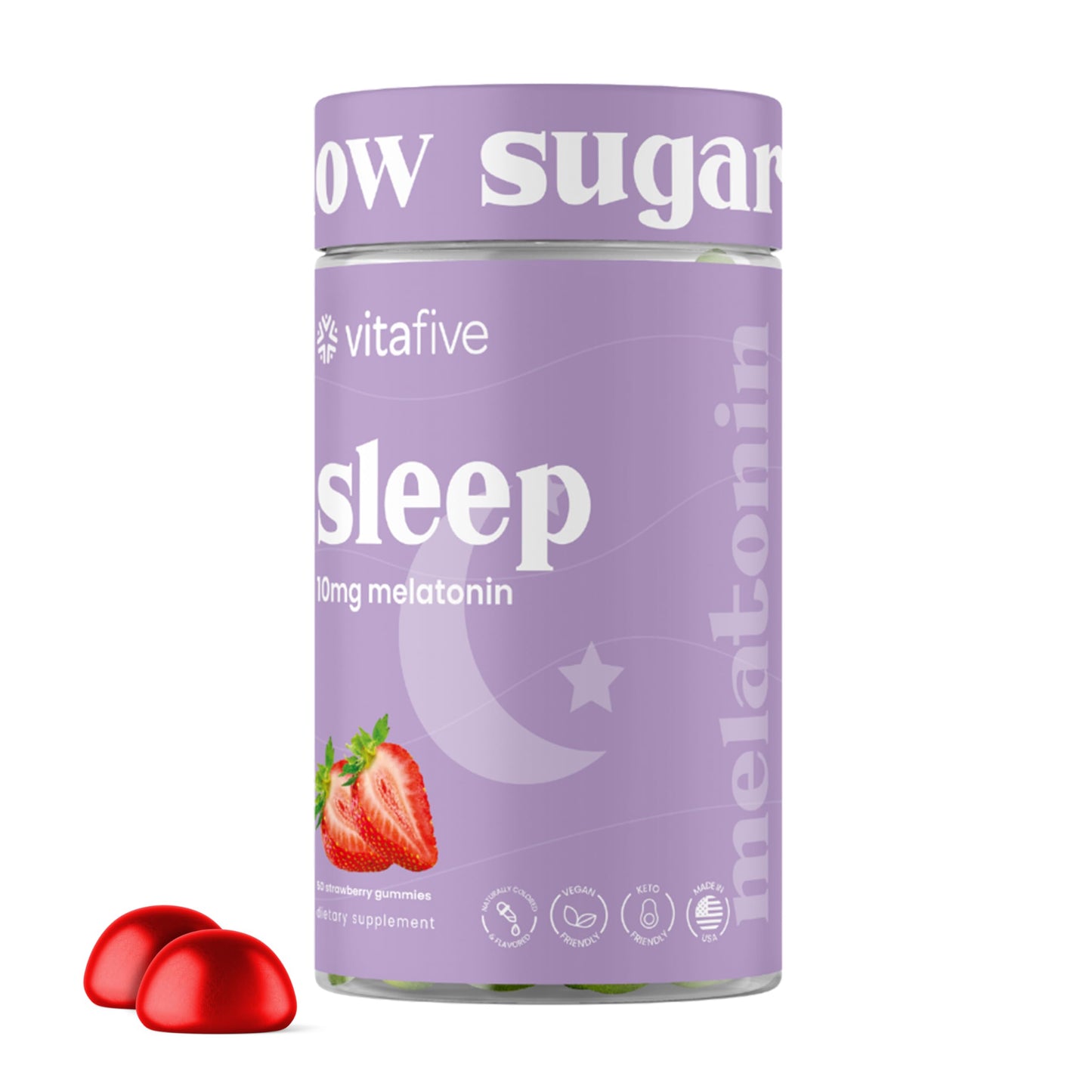 Vitafive Extra Strength Melatonin Gummies 10 mg - Sleep Aid for Adults, Vegan, Gluten Free, 50 Ct
