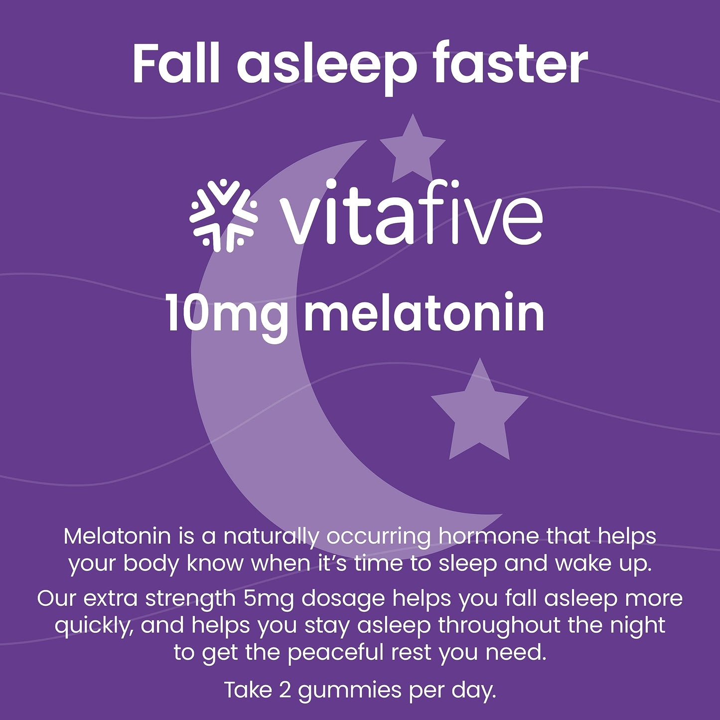 Vitafive Extra Strength Melatonin Gummies 10 mg - Sleep Aid for Adults, Vegan, Gluten Free, 50 Ct