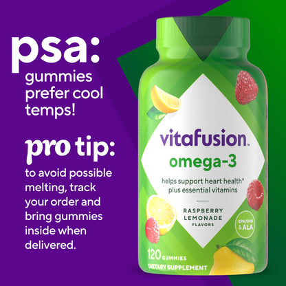Vitafusion Omega-3 Gummy Vitamins – Berry Lemonade, 120 Count (60-Day Supply) EPA/DHA 100 mg + Vitamins A, C, D & E