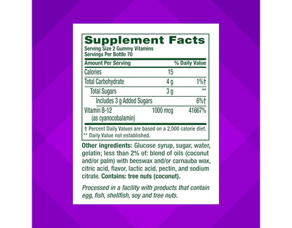 Vitafusion B-12 1000mcg Gummy – 140 Count (Pack of 2) | Vitamin B12 Supplement