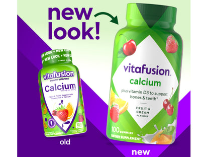 Vitafusion Calcium Gummies with Vitamin D for Adults – 500 mg Calcium, 1000 IU Vitamin D, Pack of 2 (2x100-count)
