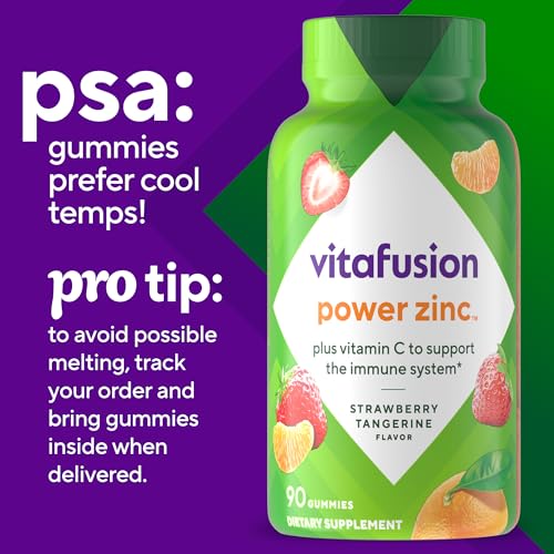 Vitafusion Power Zinc Gummy Vitamins – Immune Support, Strawberry Tangerine, 90 Count