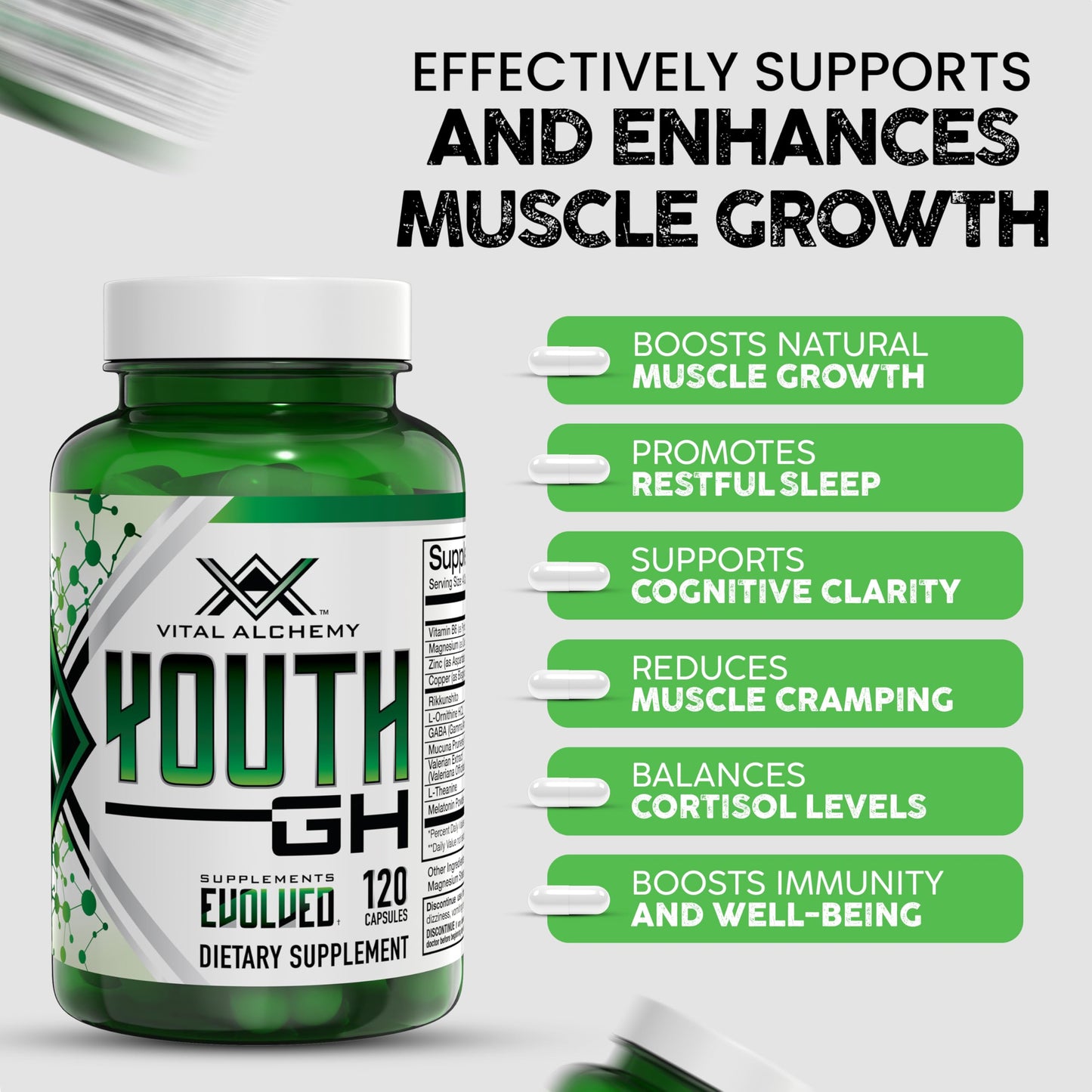 Vital Alchemy Youth – L-Theanine, Melatonin, Valerian, GABA, Magnesium & Zinc | 120 Capsules
