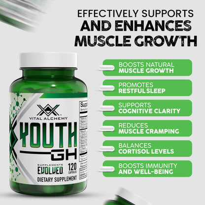 Vital Alchemy Youth – L-Theanine, Melatonin, Valerian, GABA, Magnesium & Zinc | 120 Capsules