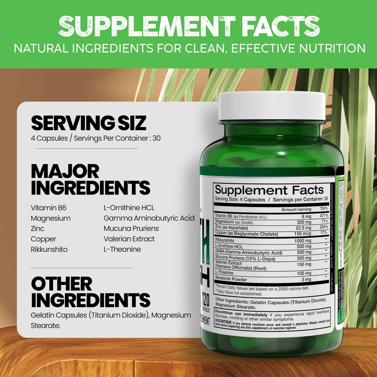 Vital Alchemy Youth – L-Theanine, Melatonin, Valerian, GABA, Magnesium & Zinc | 120 Capsules
