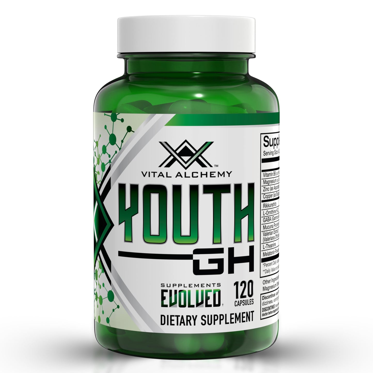 Vital Alchemy Youth – L-Theanine, Melatonin, Valerian, GABA, Magnesium & Zinc | 120 Capsules