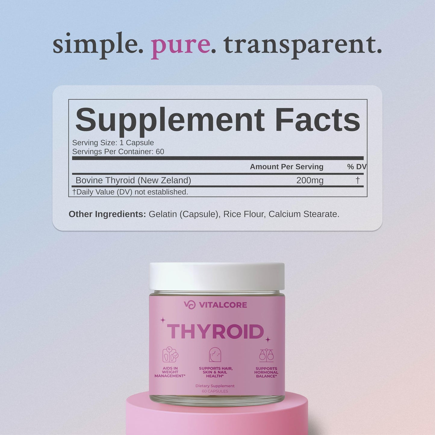 Vital Core Desiccated Thyroid 200mg – NZ Grass-Fed for Women | Energy & Thyroid Health
