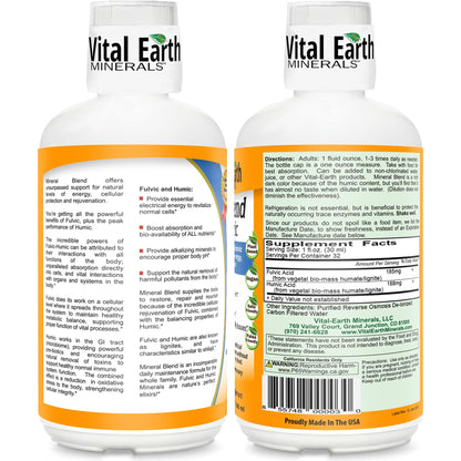 Vital Earth Minerals Fulvic Humic Mineral Blend Liquid – 70+ Trace Minerals & Electrolytes, 32 oz + 1 oz Cup