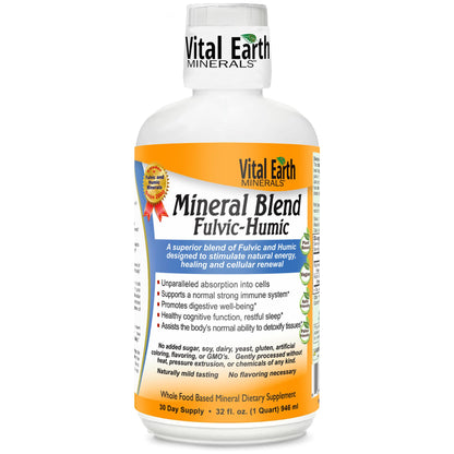 Vital Earth Minerals Fulvic Humic Mineral Blend Liquid – 70+ Trace Minerals & Electrolytes, 32 oz + 1 oz Cup