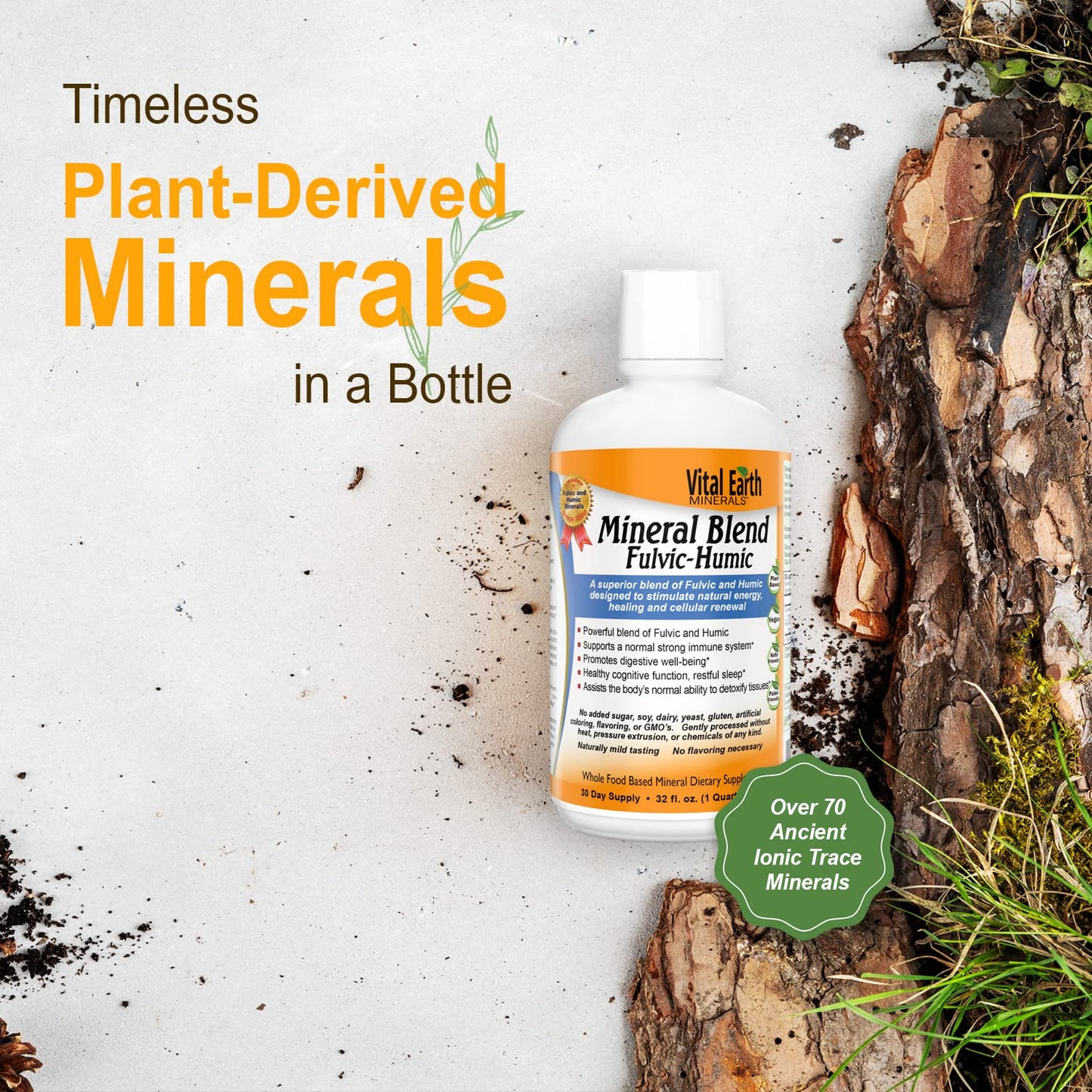 Vital Earth Minerals Fulvic Humic Mineral Blend Liquid – 70+ Trace Minerals & Electrolytes, 32 oz + 1 oz Cup