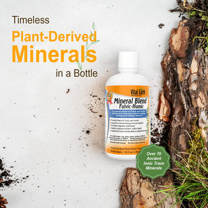 Vital Earth Minerals Fulvic Humic Mineral Blend Liquid – 70+ Trace Minerals & Electrolytes, 32 oz + 1 oz Cup