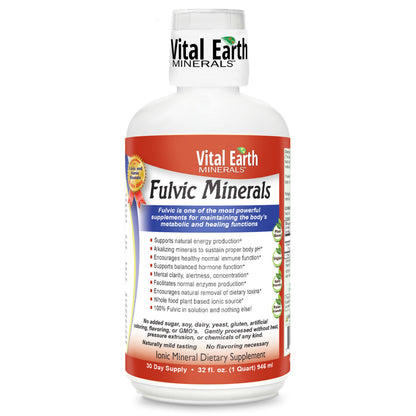 Vital Earth Minerals Fulvic Minerals Liquid – Fulvic Acid with 70+ Trace Minerals, 32 oz + 1 oz Cup