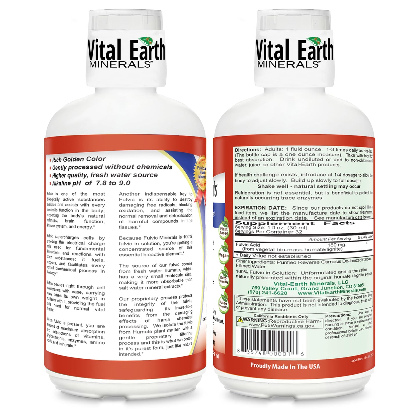 Vital Earth Minerals Fulvic Minerals Liquid – Fulvic Acid with 70+ Trace Minerals, 32 oz + 1 oz Cup