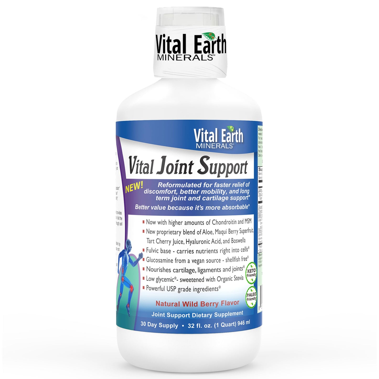 Vital Earth Liquid Joint Support – Glucosamine, Chondroitin, MSM, Hyaluronic Acid, Boswellia & Fulvic Minerals (32 oz + 1 oz Cup)
