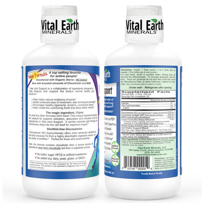 Vital Earth Liquid Joint Support – Glucosamine, Chondroitin, MSM, Hyaluronic Acid, Boswellia & Fulvic Minerals (32 oz + 1 oz Cup)