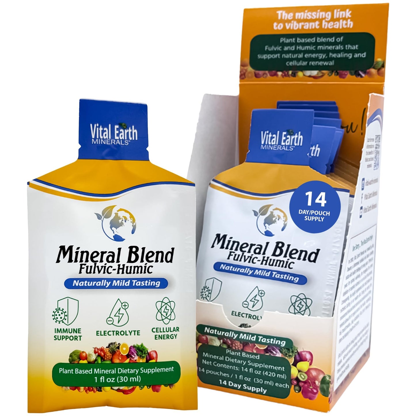 Vital Earth Minerals Detox & Wellness – Fulvic Humic Mineral Blend with 70+ Minerals, Electrolytes, 14 Liquid Pouches