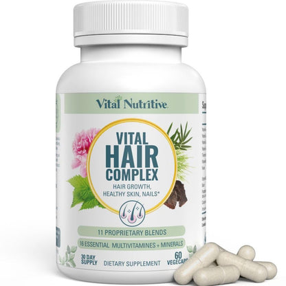 VITAL NUTRITIVE Vital Hair Complex – Biotin & Vitamin B Hair Vitamins for Women & Men (Hormone-Free, Gluten-Free)