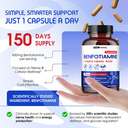 VITAL HERBAL Liposomal Benfotiamine with Alpha Lipoic Acid - Maximum Potency - Made in The USA